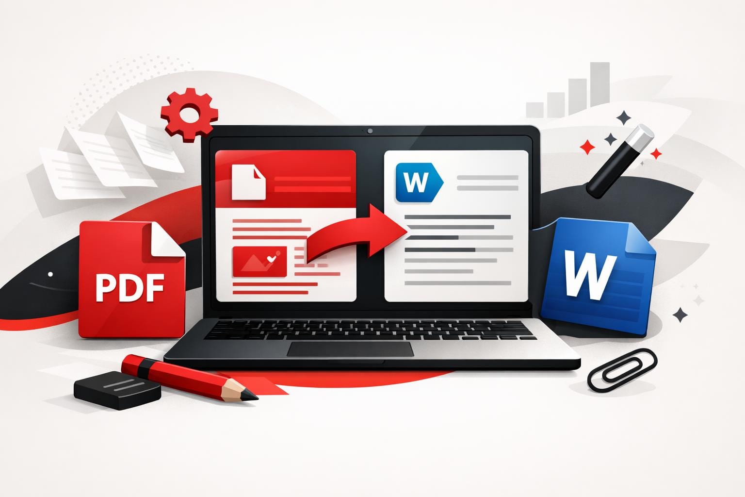 PDF to Word conversion on laptop screen